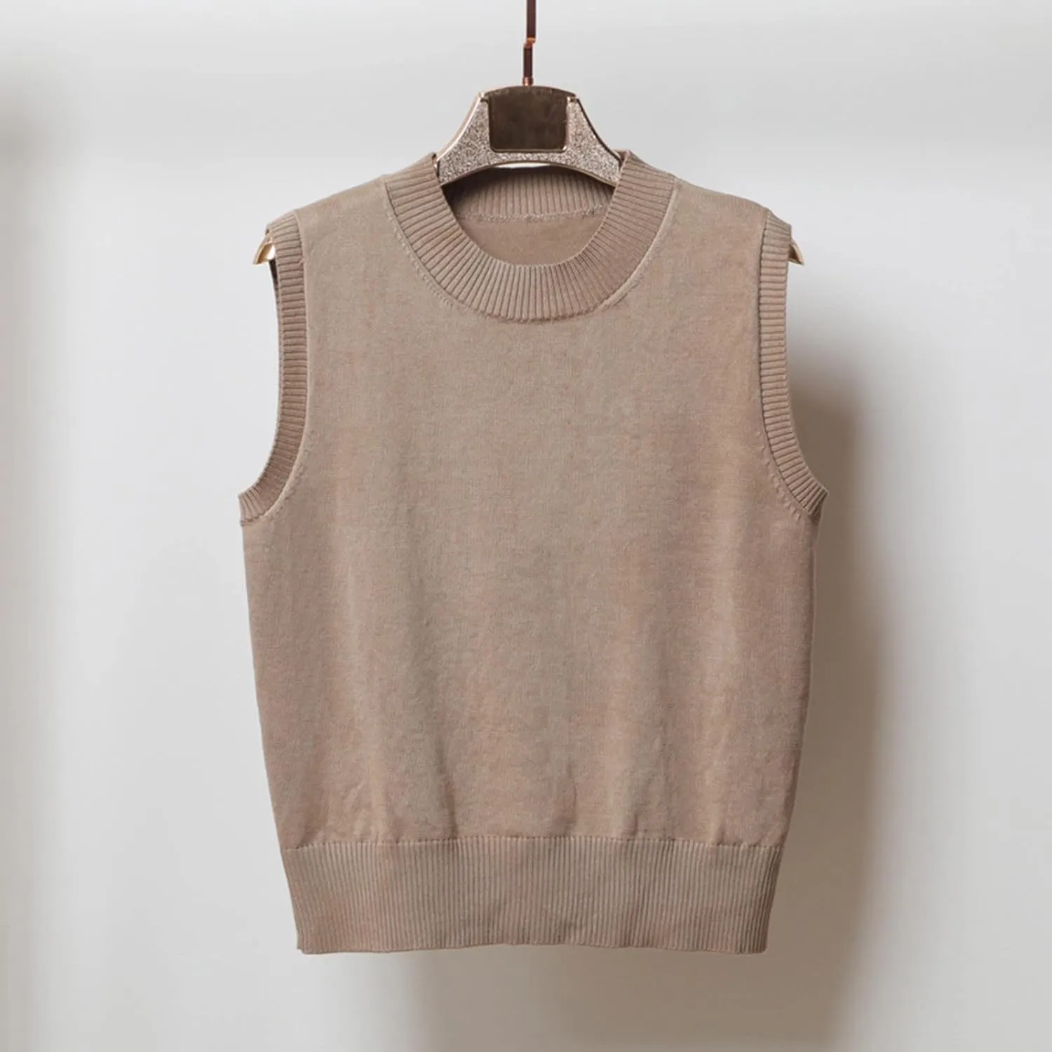 Womens Crew-Neck Knitted Sweater Vest,Sweater Vest,Pure Casual Business Dress Vest,Cable Knit Crop Tank Tops