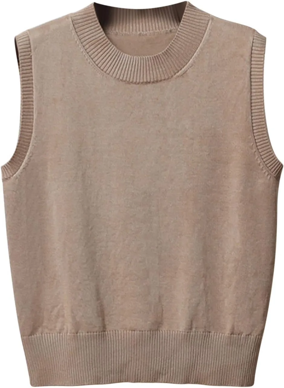 Womens Crew-Neck Knitted Sweater Vest,Sweater Vest,Pure Casual Business Dress Vest,Cable Knit Crop Tank Tops