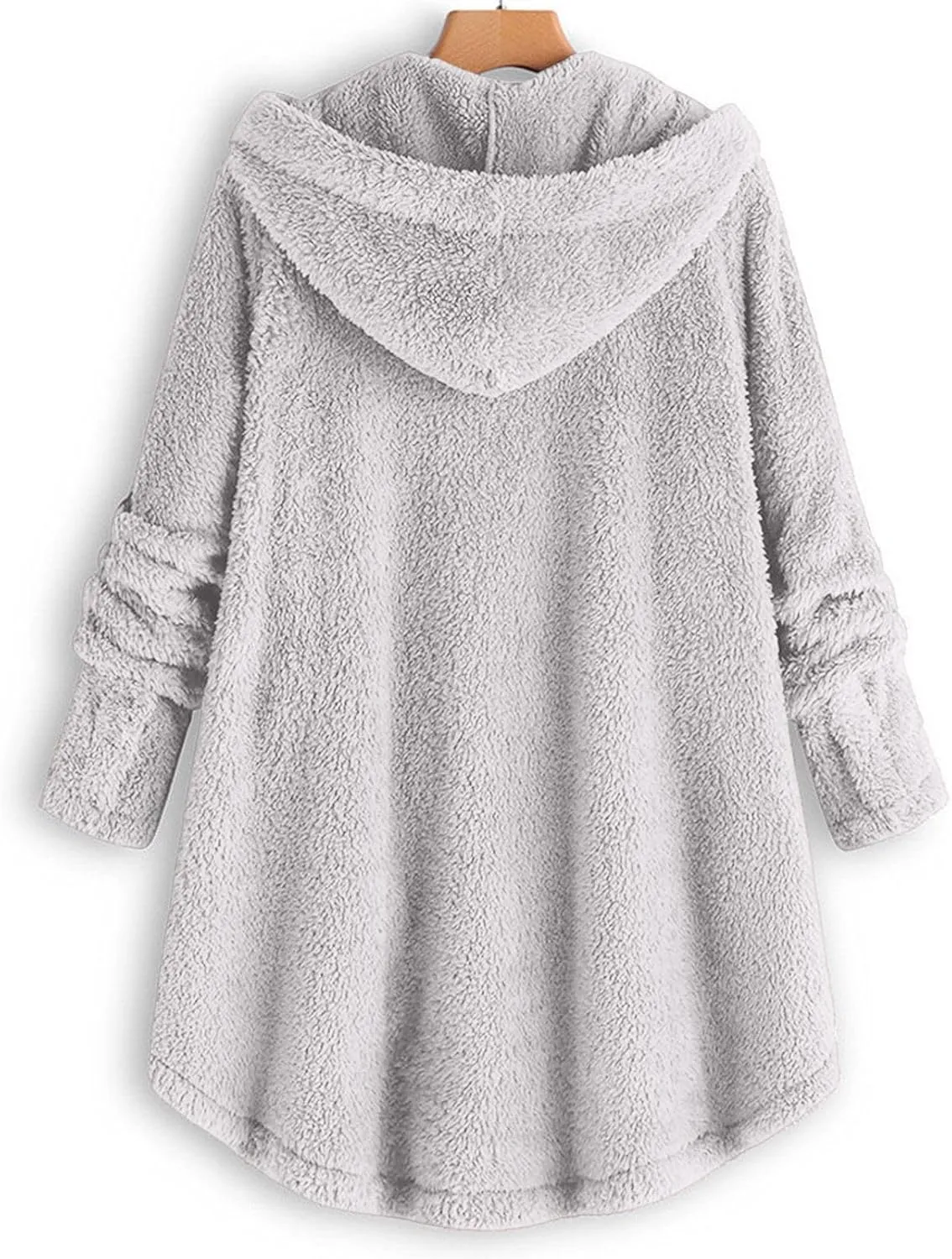Womens Cute Home Hooded Fleece Coat Single Breasted Long Sleeve Outwear Comfort Loose Warm Overcoat Fall Winter Clothes