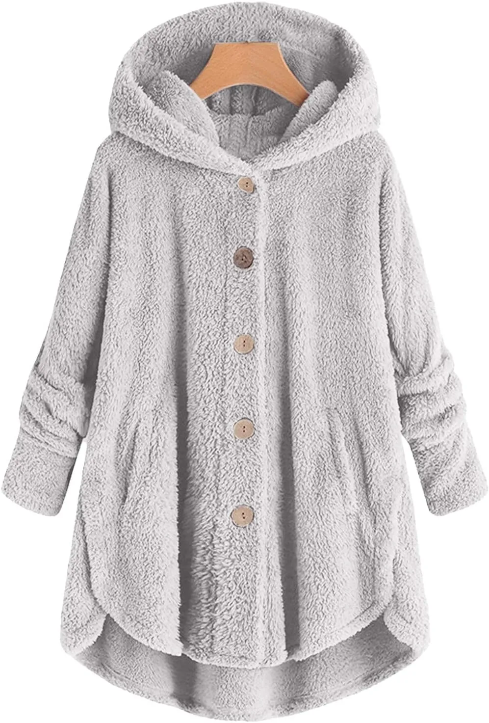 Womens Cute Home Hooded Fleece Coat Single Breasted Long Sleeve Outwear Comfort Loose Warm Overcoat Fall Winter Clothes