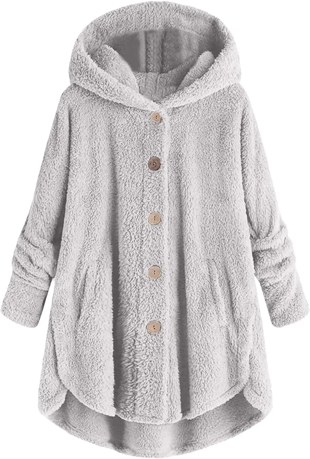 Womens Cute Home Hooded Fleece Coat Single Breasted Long Sleeve Outwear Comfort Loose Warm Overcoat Fall Winter Clothes