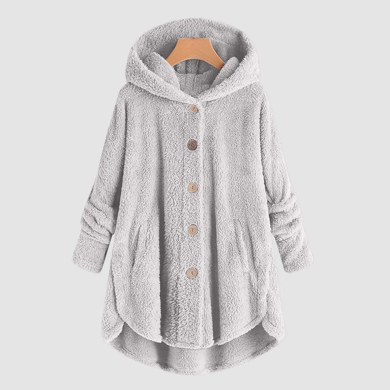 Womens Cute Home Hooded Fleece Coat Single Breasted Long Sleeve Outwear Comfort Loose Warm Overcoat Fall Winter Clothes