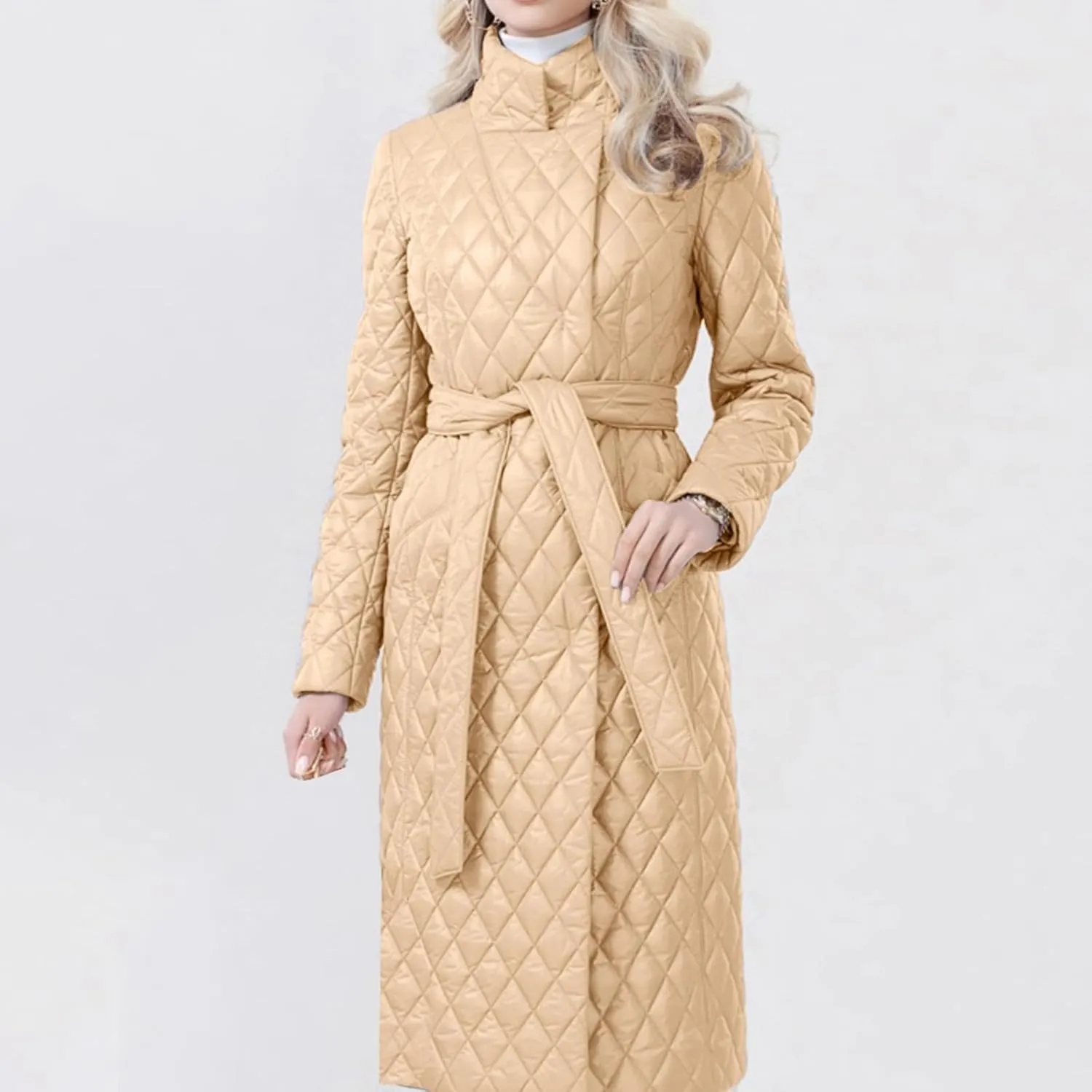 Womens Down Jackets Long Quilted Lightweight Puffer Coat Windproof Warm 2024 Winter Jacket Trendy Casual Outerwear Belt