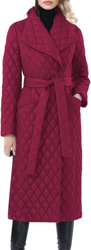 Womens Down Jackets Long Quilted Lightweight Puffer Coat Windproof Warm 2024 Winter Jacket Trendy Casual Outerwear Belt