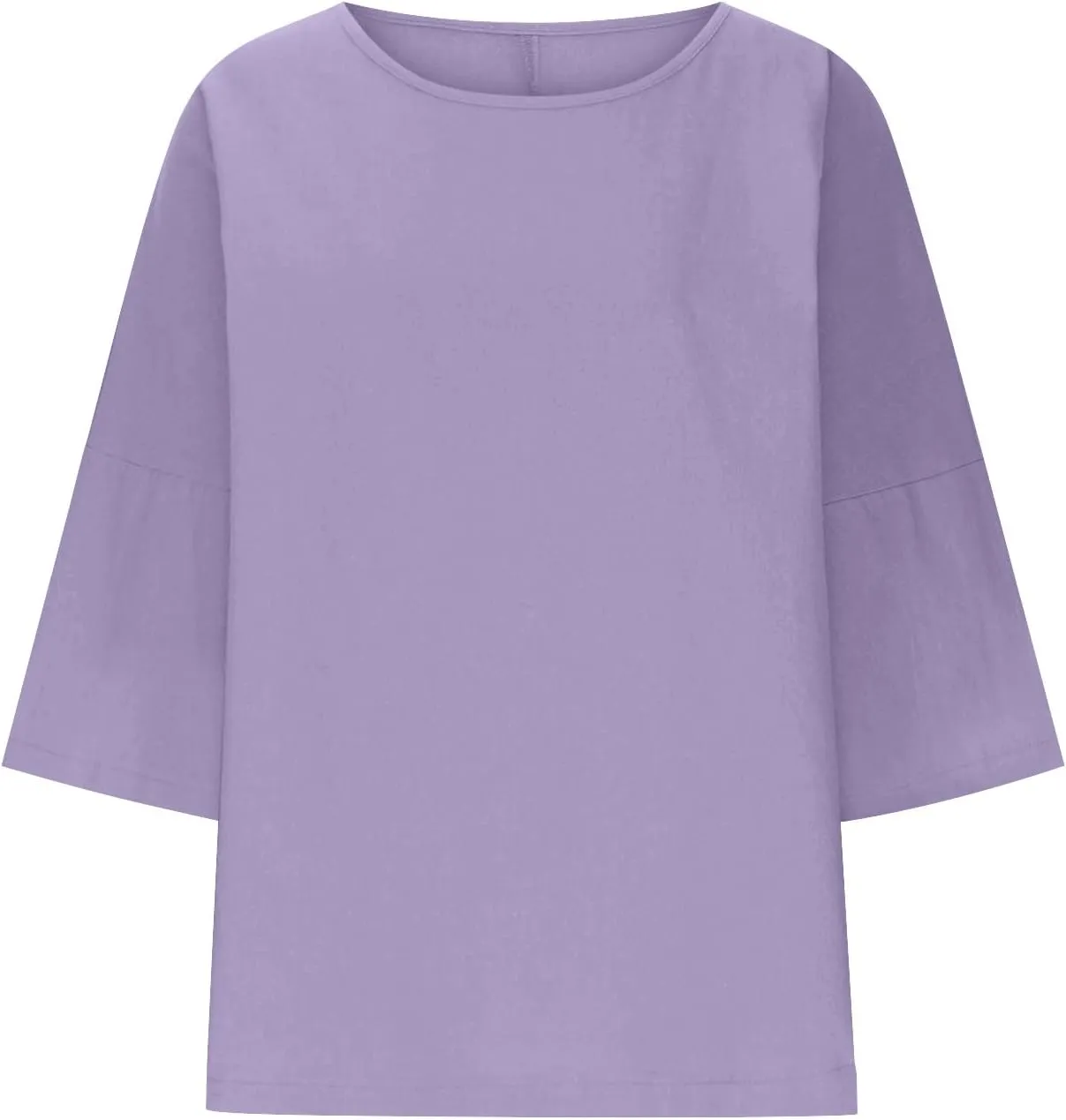 Womens Fashion Cotton Linen T-Shirt Crewneck 3/4 Sleeves Tops Solid Color Loose Basic Tees Summer Casual Blouses