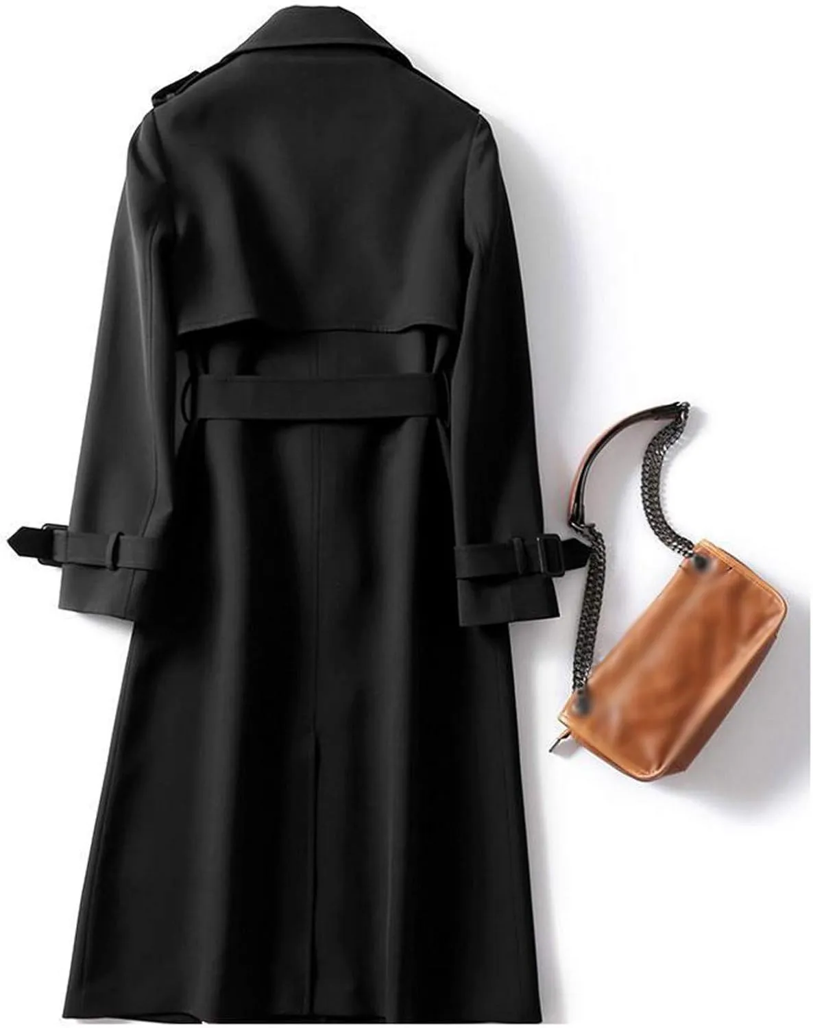 Womens Fashion Temperament Solid Trench Coats with Belt Double Breasted Long Windbreaker 2024 Casual Slim Work Coat