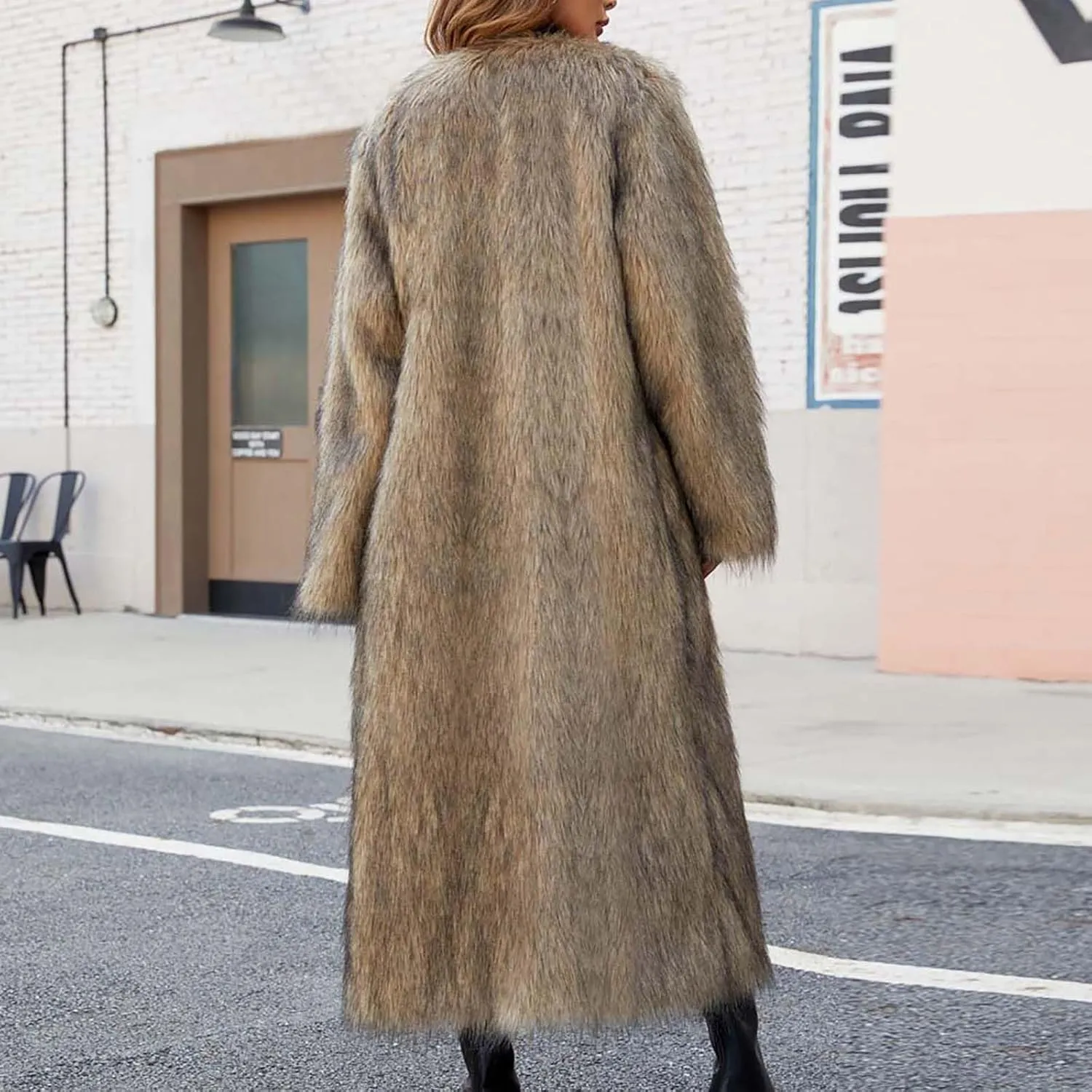 Women's Faux Fur Long Cardigan Fluffy Open Front Long Sleeve Overcoats Winter Warm Luxury Furry Maxi Jackets