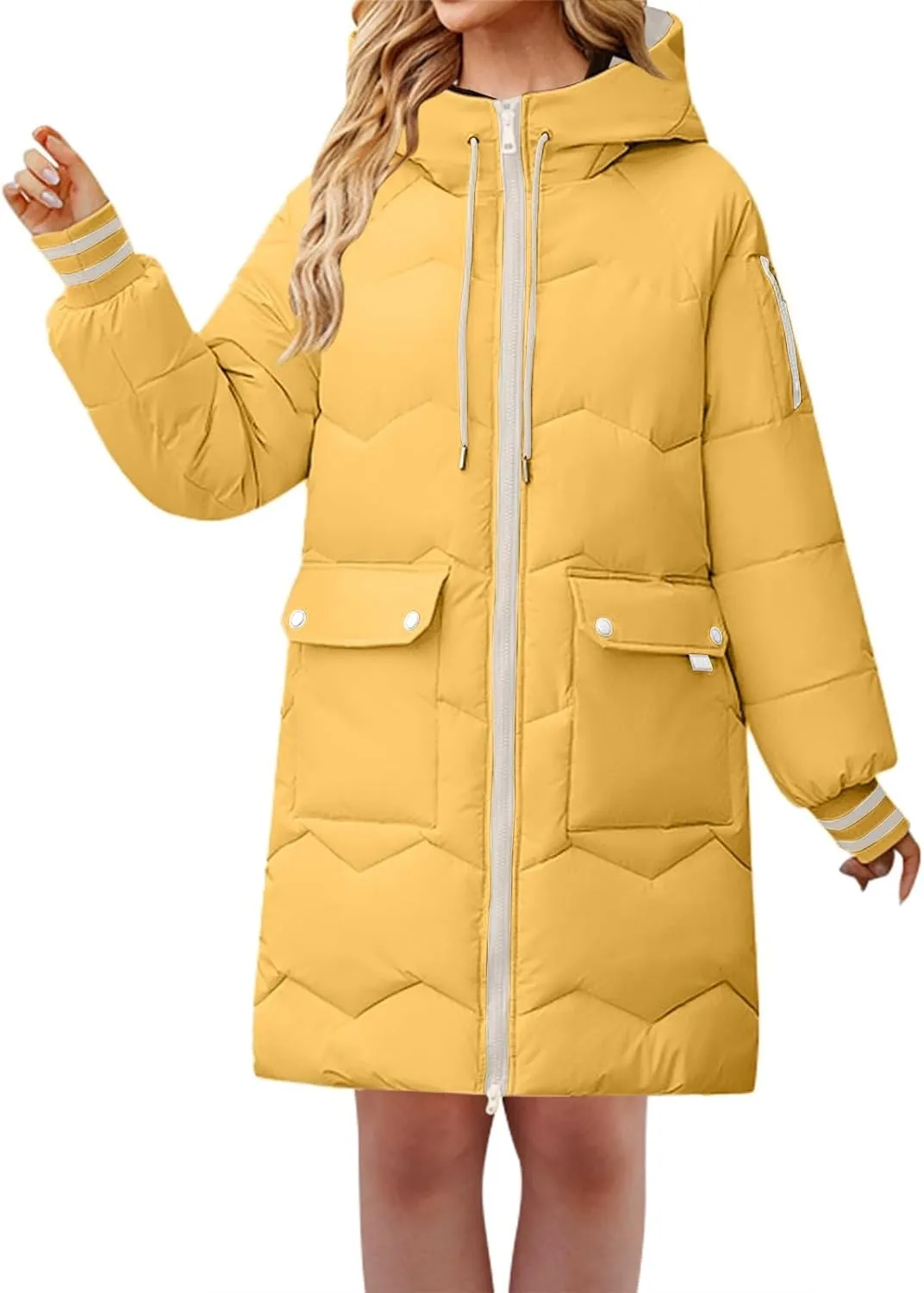 Womens Fleece Lined Jackets Solid Zip Up Long Sleeve Fuzzy Hooded Jacket Winter Hooded Outerwear Coats With Pockets