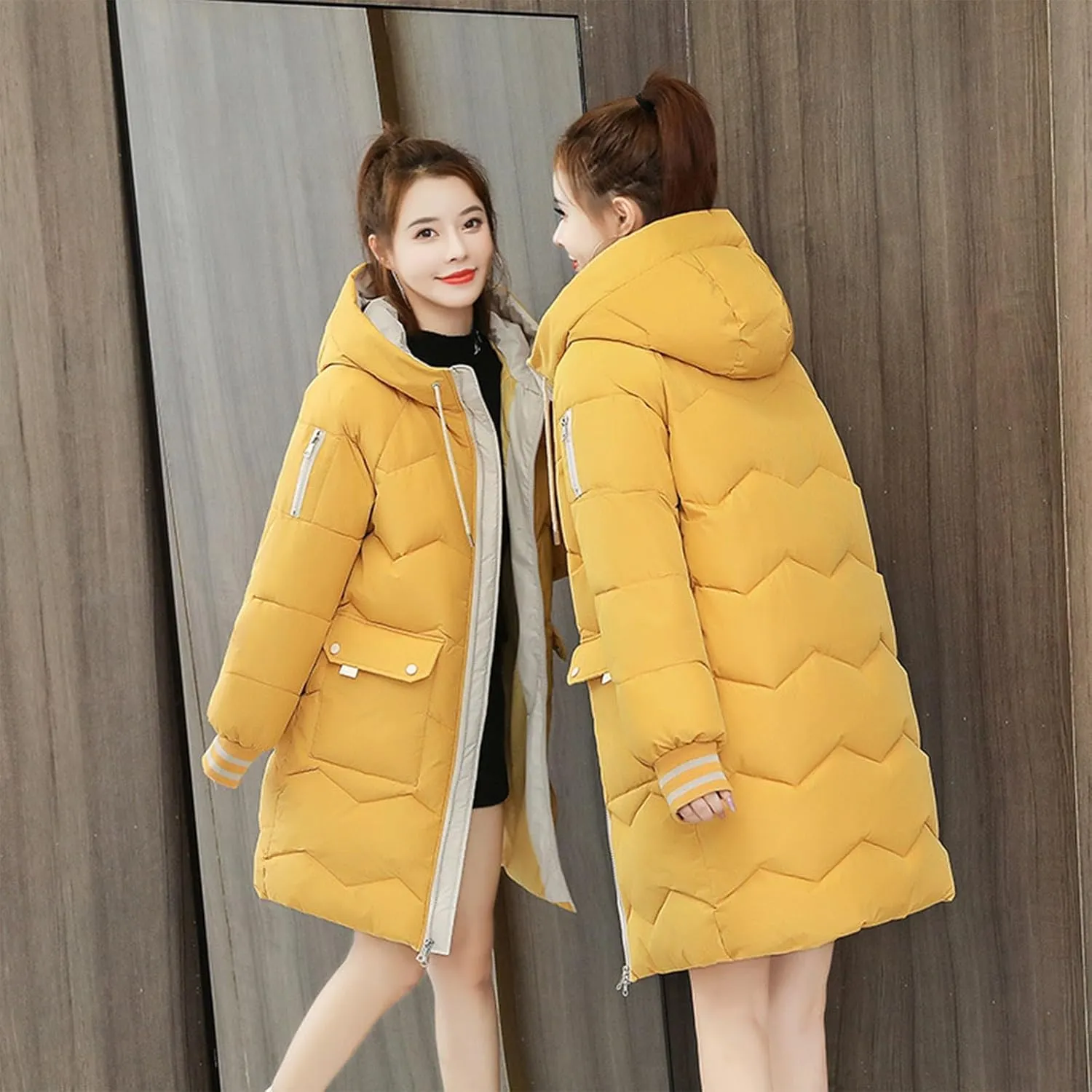 Womens Fleece Lined Jackets Solid Zip Up Long Sleeve Fuzzy Hooded Jacket Winter Hooded Outerwear Coats With Pockets