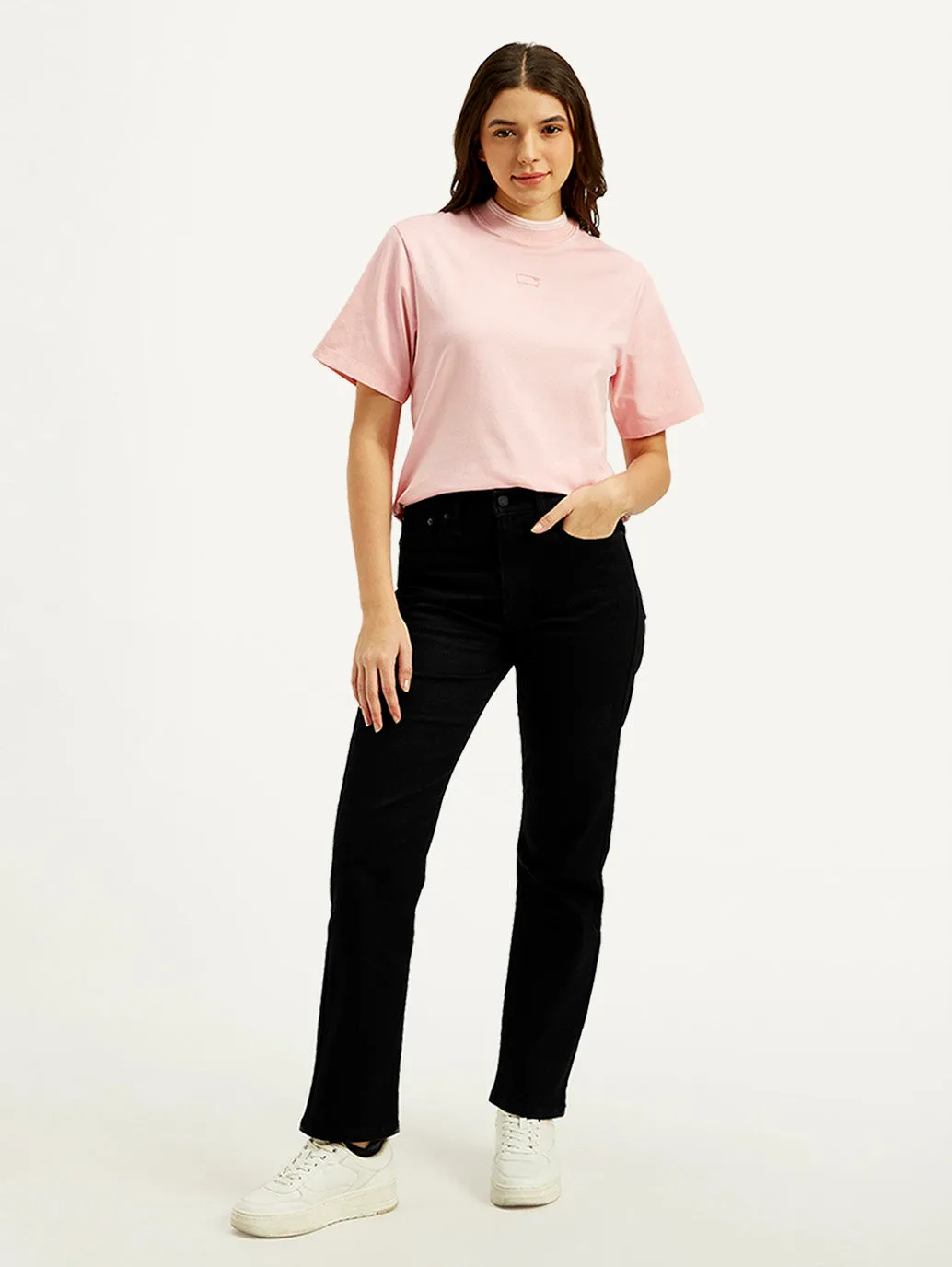 Women's High Rise Straight Fit Black Jeans