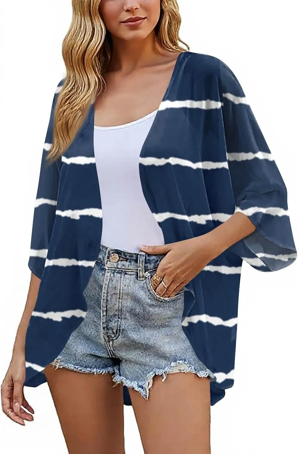 Womens Kimono Cardigans Beach Cover ups Swimwear Puff Sleeve Loose Casual Summer Tops