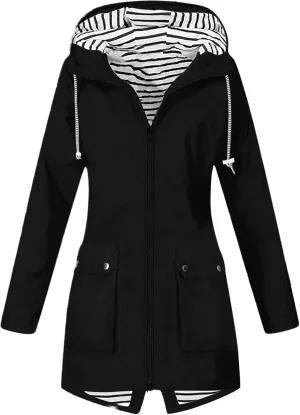 Women's Long Hooded Rain Jacket Outdoor Hiking Raincoat Raincoat Windbreaker Lightweight Hooded Jackets Trench Coats