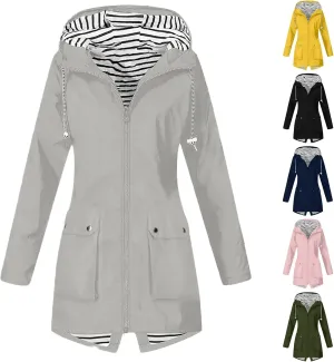 Women's Long Hooded Rain Jacket Outdoor Hiking Raincoat Raincoat Windbreaker Lightweight Hooded Jackets Trench Coats
