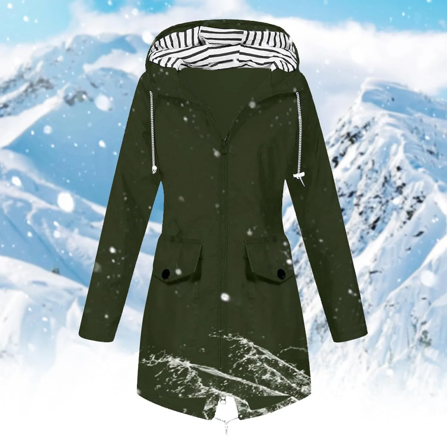 Women's Long Hooded Rain Jacket Waterproof Trench Coats Outdoor Raincoat Windbreaker Lightweight Travel Jacket with Pockets