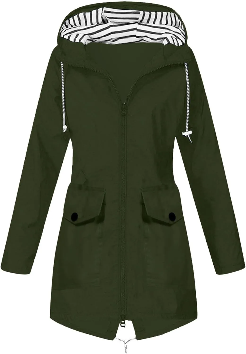 Women's Long Hooded Rain Jacket Waterproof Trench Coats Outdoor Raincoat Windbreaker Lightweight Travel Jacket with Pockets