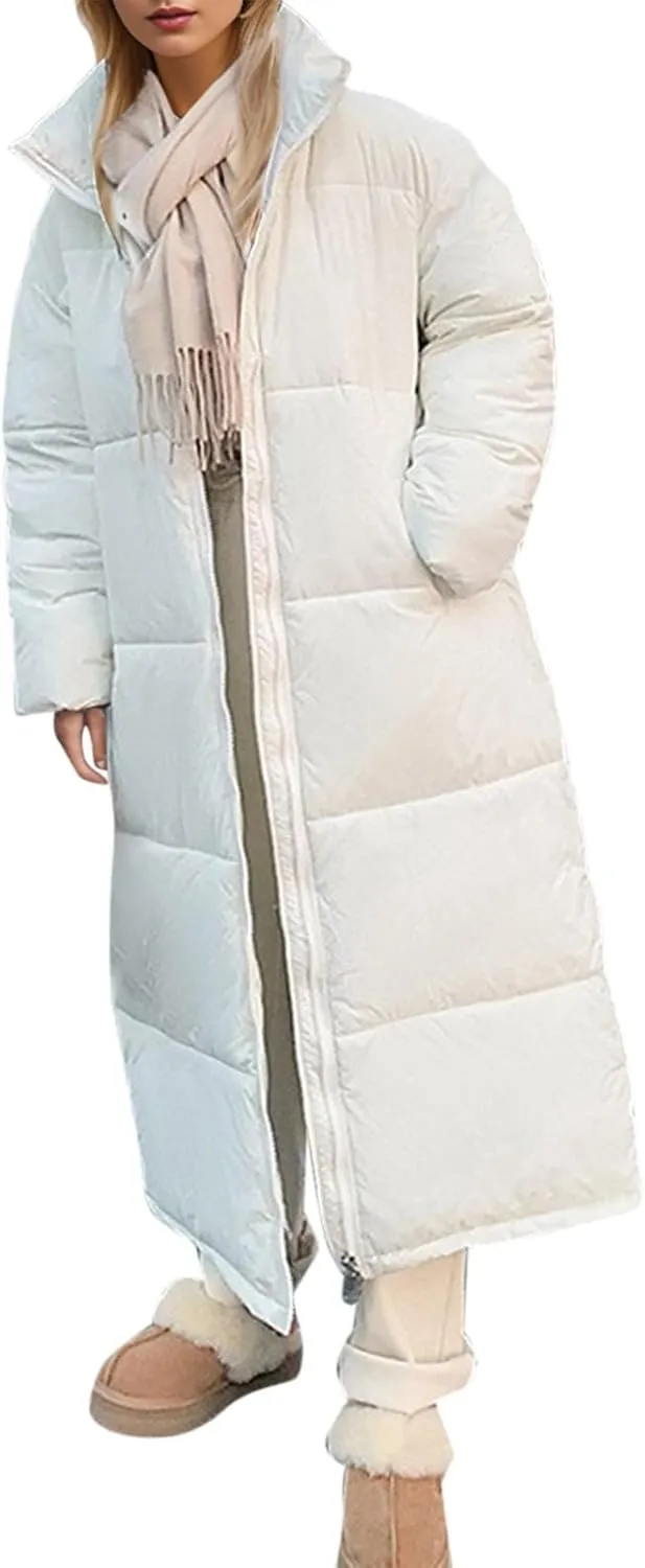 Women's Long Puffer Jacket Oversized Quilted Casual Zip Up Warm Winter Coat Down Jacket Parkas with Pockets Outerwear
