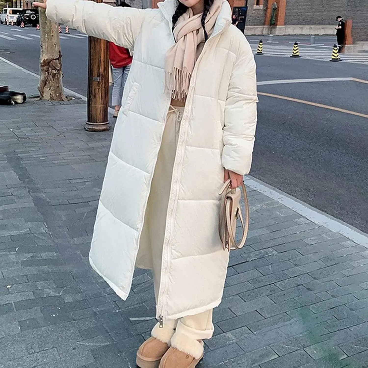 Women's Long Puffer Jacket Oversized Quilted Casual Zip Up Warm Winter Coat Down Jacket Parkas with Pockets Outerwear