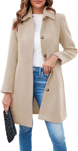 Women's Long Trench Coat Lapel Breasted Button Down Jackets Open Front Long Sleeve Warm Overcoat Casual Outerwear