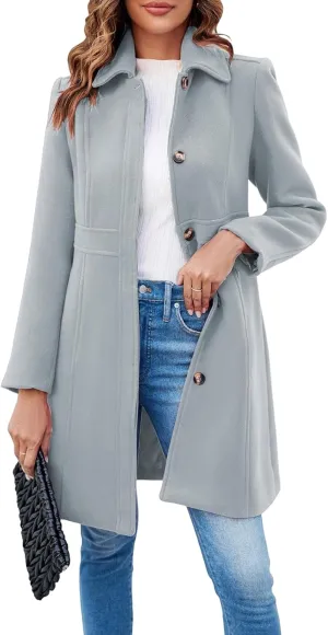 Women's Long Trench Coat Lapel Breasted Button Down Jackets Open Front Long Sleeve Warm Overcoat Casual Outerwear