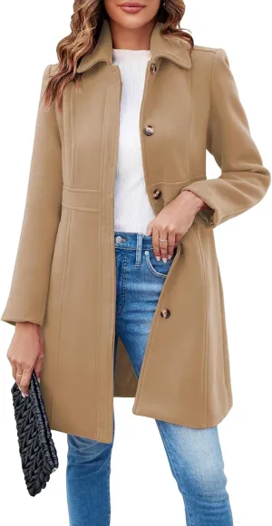 Women's Long Trench Coat Lapel Breasted Button Down Jackets Open Front Long Sleeve Warm Overcoat Casual Outerwear
