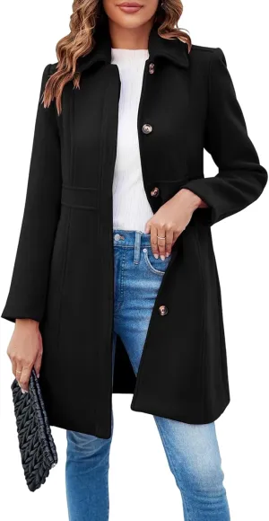 Women's Long Trench Coat Lapel Breasted Button Down Jackets Open Front Long Sleeve Warm Overcoat Casual Outerwear