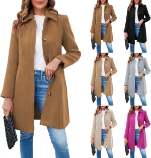 Women's Long Trench Coat Lapel Breasted Button Down Jackets Open Front Long Sleeve Warm Overcoat Casual Outerwear