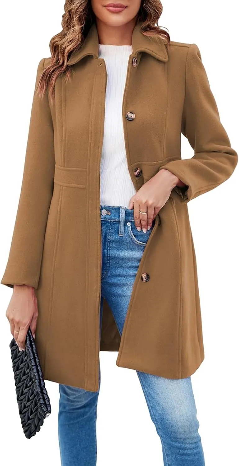 Women's Long Trench Coat Lapel Breasted Button Down Jackets Open Front Long Sleeve Warm Overcoat Casual Outerwear