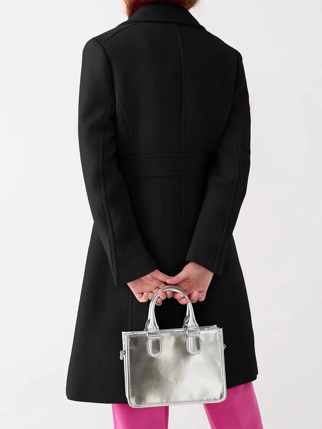 Women's Long Trench Coat Lapel Breasted Button Down Jackets Open Front Long Sleeve Warm Overcoat Casual Outerwear