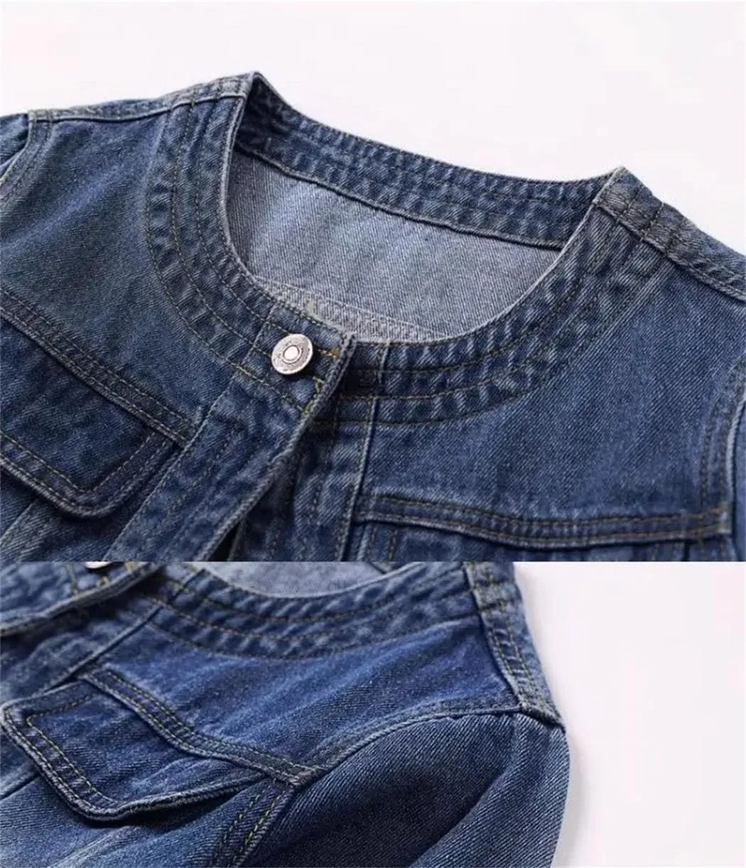 Women's O-Neck Denim Jacket Spring Summer Short Loose Top Casual Outerwear