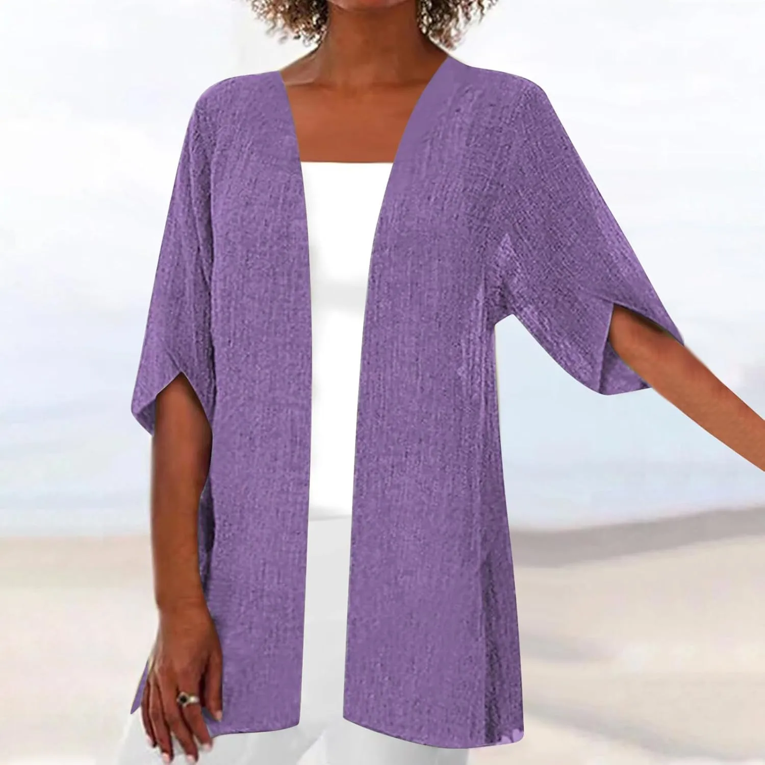 Women's Petal Sleeve Kimono Cardigan Loose Beach Wear Cover up Summer Casual Lightweight Blouse Solid Half Sleeves Tops