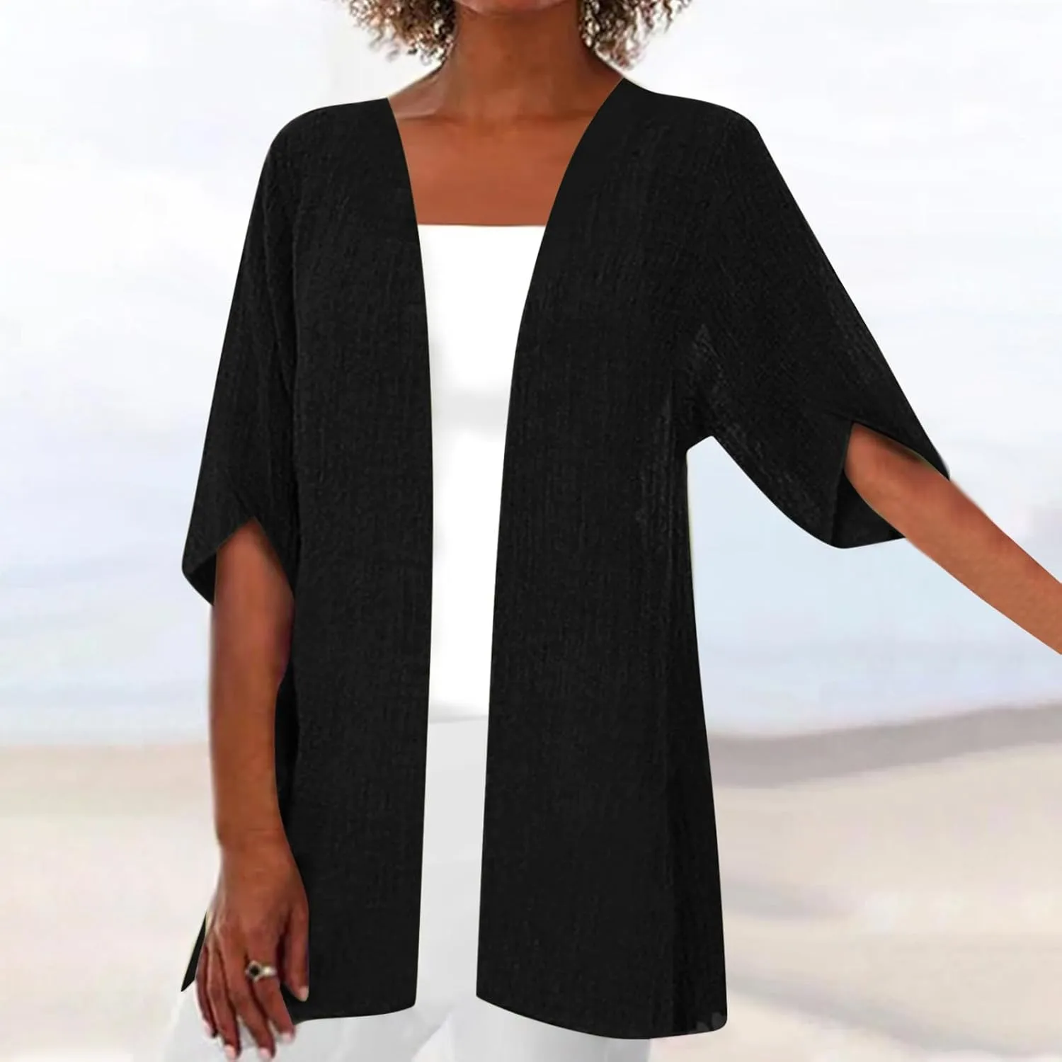 Women's Petal Sleeve Kimono Cardigan Loose Beach Wear Cover up Summer Casual Lightweight Blouse Solid Half Sleeves Tops