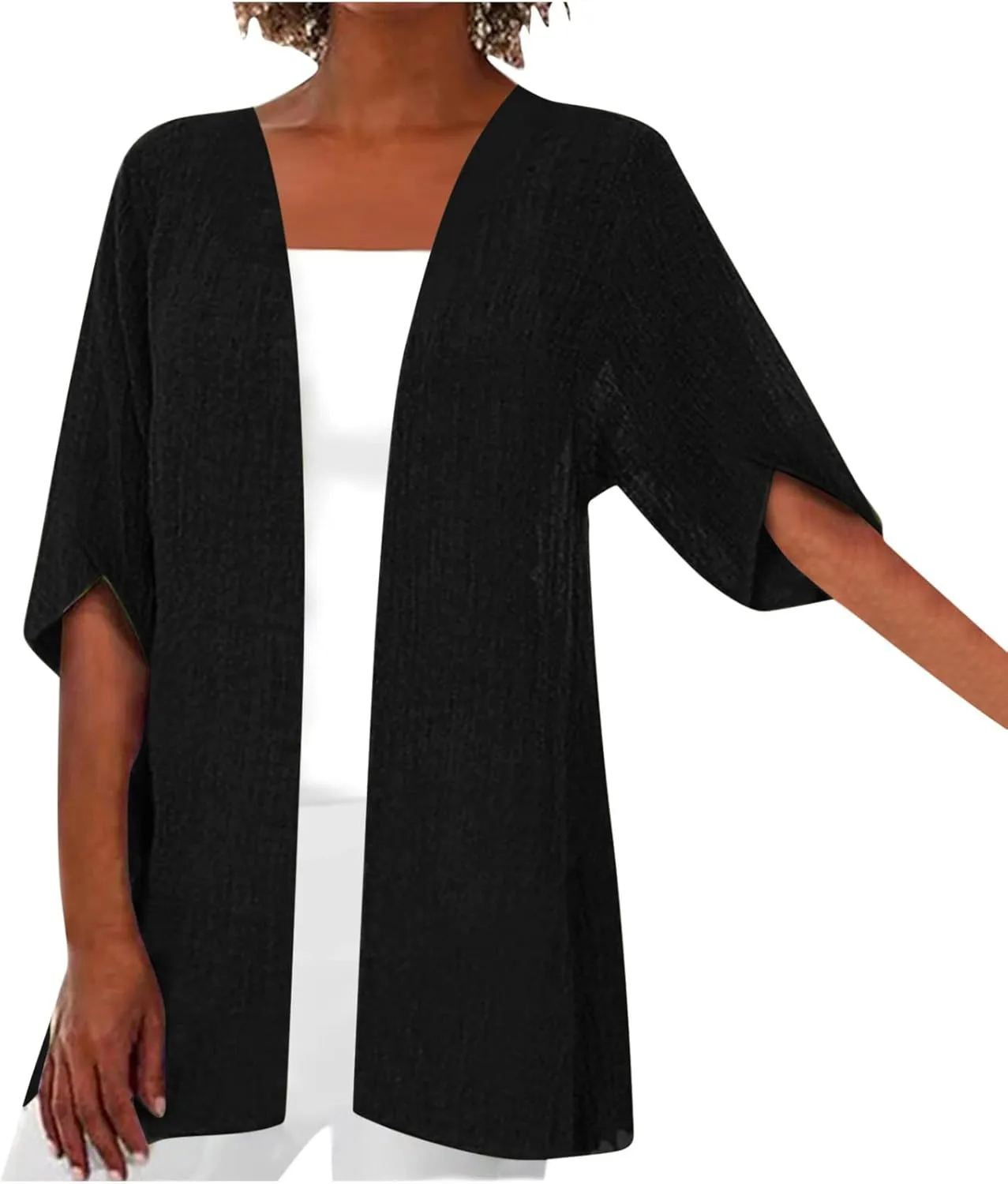 Women's Petal Sleeve Kimono Cardigan Loose Beach Wear Cover up Summer Casual Lightweight Blouse Solid Half Sleeves Tops
