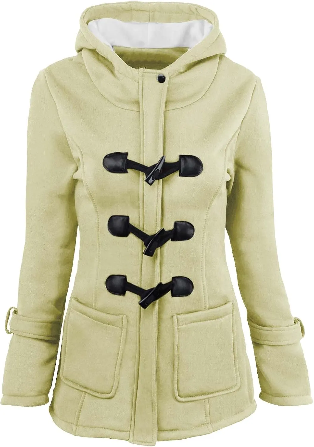 Womens Plus Size Horn Button Fleece Thicken Coat with Hood Winter Warm Jacket 2023 Fashion Casual Outerwear