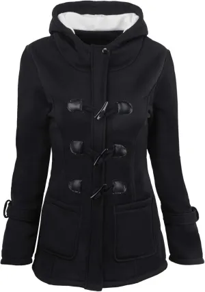 Womens Plus Size Horn Button Fleece Thicken Coat with Hood Winter Warm Jacket 2023 Fashion Casual Outerwear