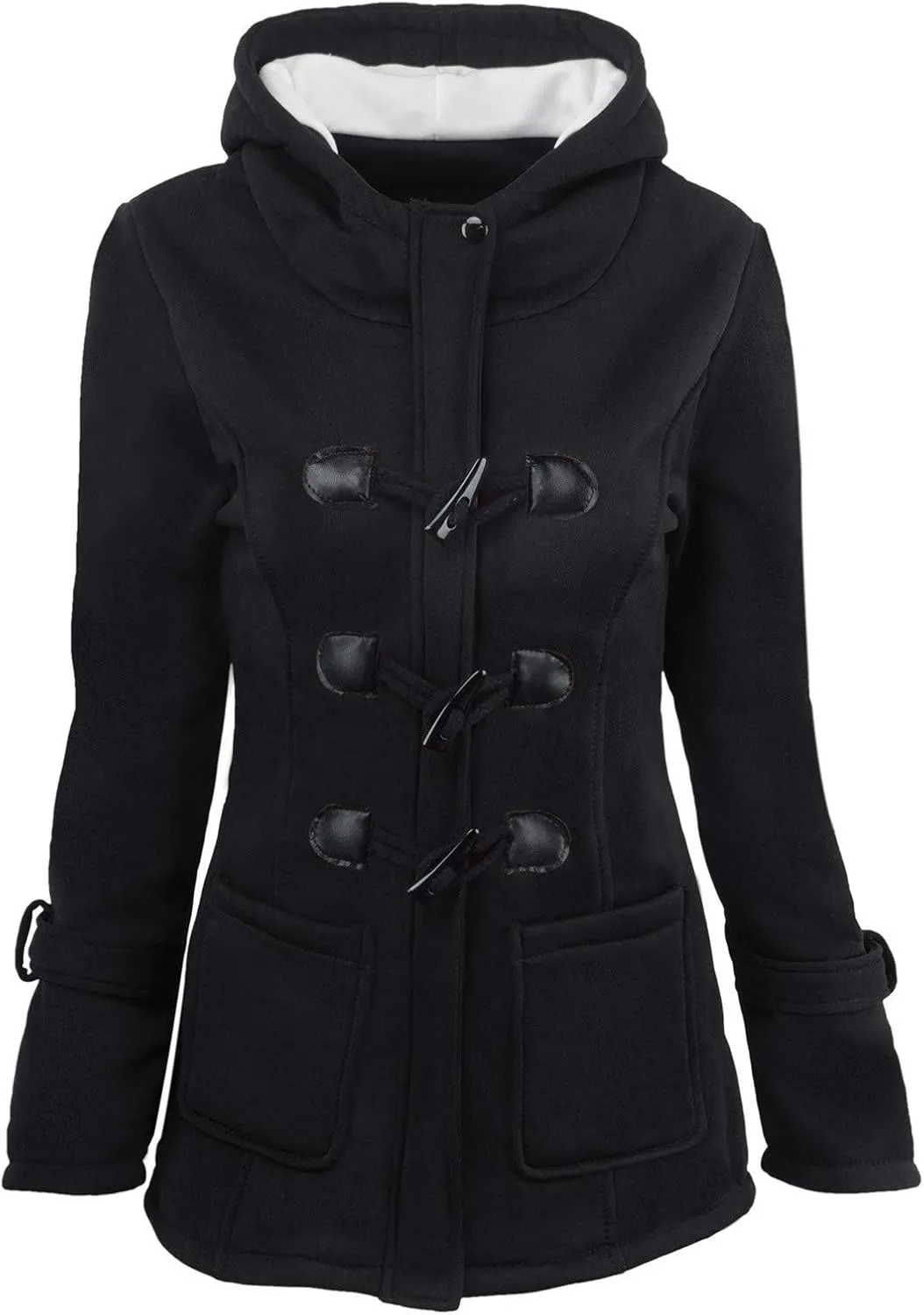 Womens Plus Size Horn Button Fleece Thicken Coat with Hood Winter Warm Jacket 2023 Fashion Casual Outerwear
