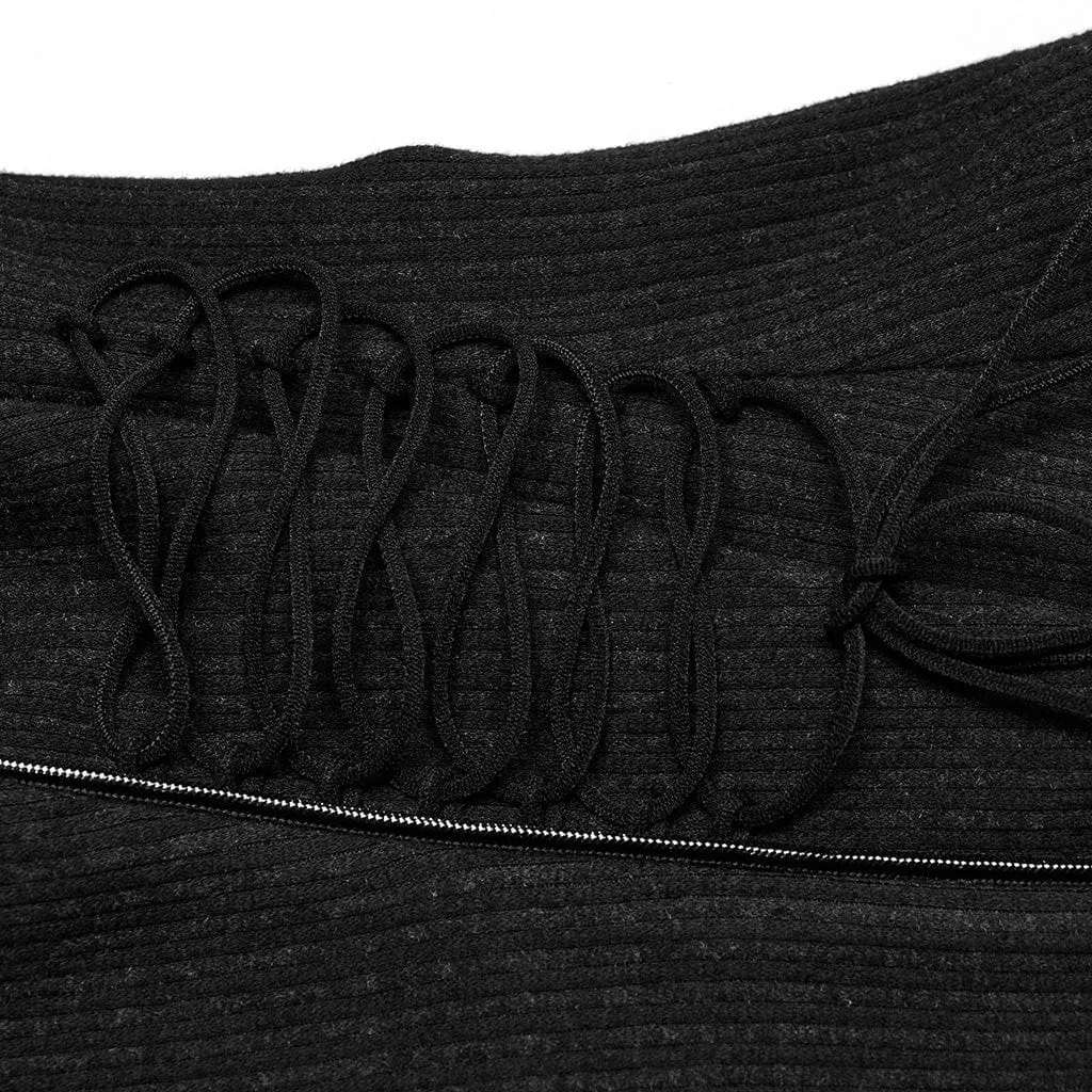 Women's Punk Military Turn-down Collar Lace-up Knitted Shirt