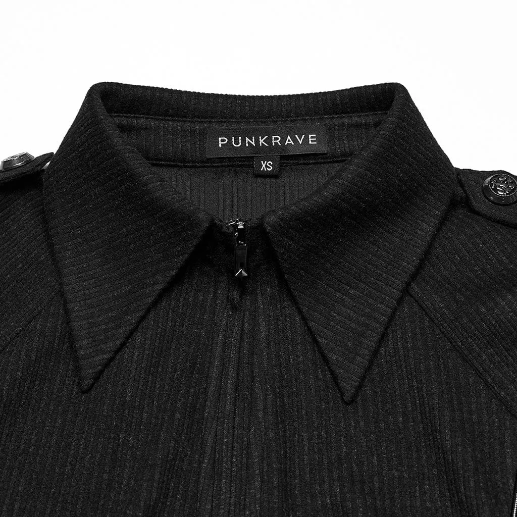 Women's Punk Military Turn-down Collar Lace-up Knitted Shirt