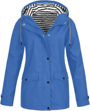 Womens Raincoats Waterproof Rain Jacket Lightweight Hooded Active Outdoor Trench Coats Zip Up Windbreaker 2024