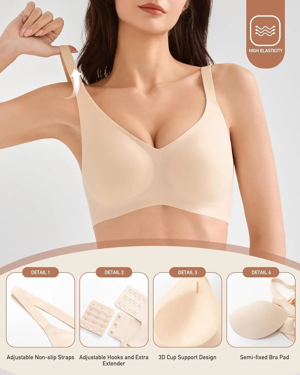 Women's Seamless Wireless Bras, Comfortable Bralette Sports Bra No Underwire T-Shirt Bra