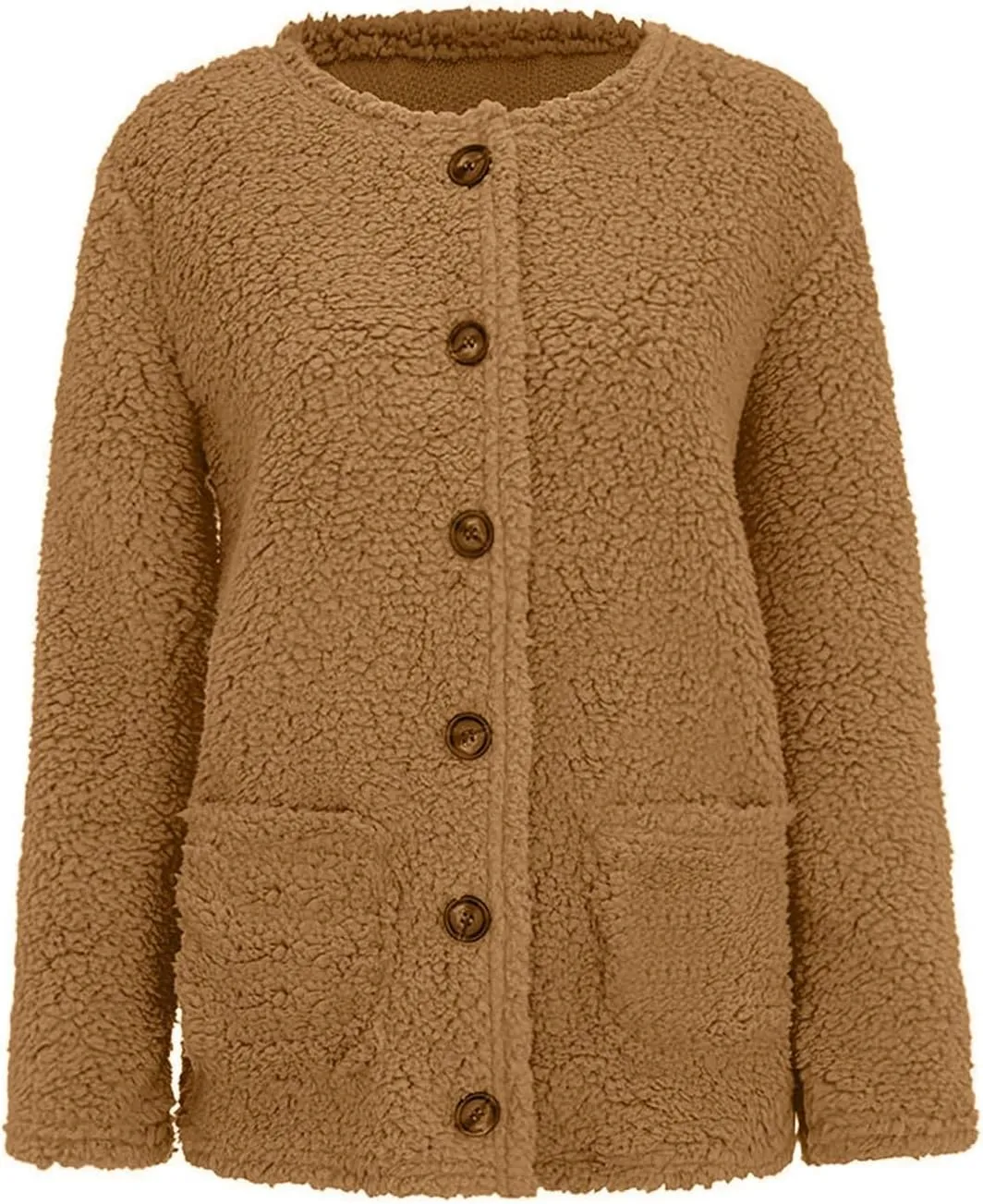 Womens Sherpa Jacket Plus Size Fuzzy Cardigan Open Front Fleece Jacket Long Sleeve Button Down Warm Coats
