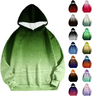 Womens Sherpa Pullover Hoodies Oversized Fuzzy Double Fleece Hooded Sweatshirts Fluffy Plush Gradient Color Outerwear