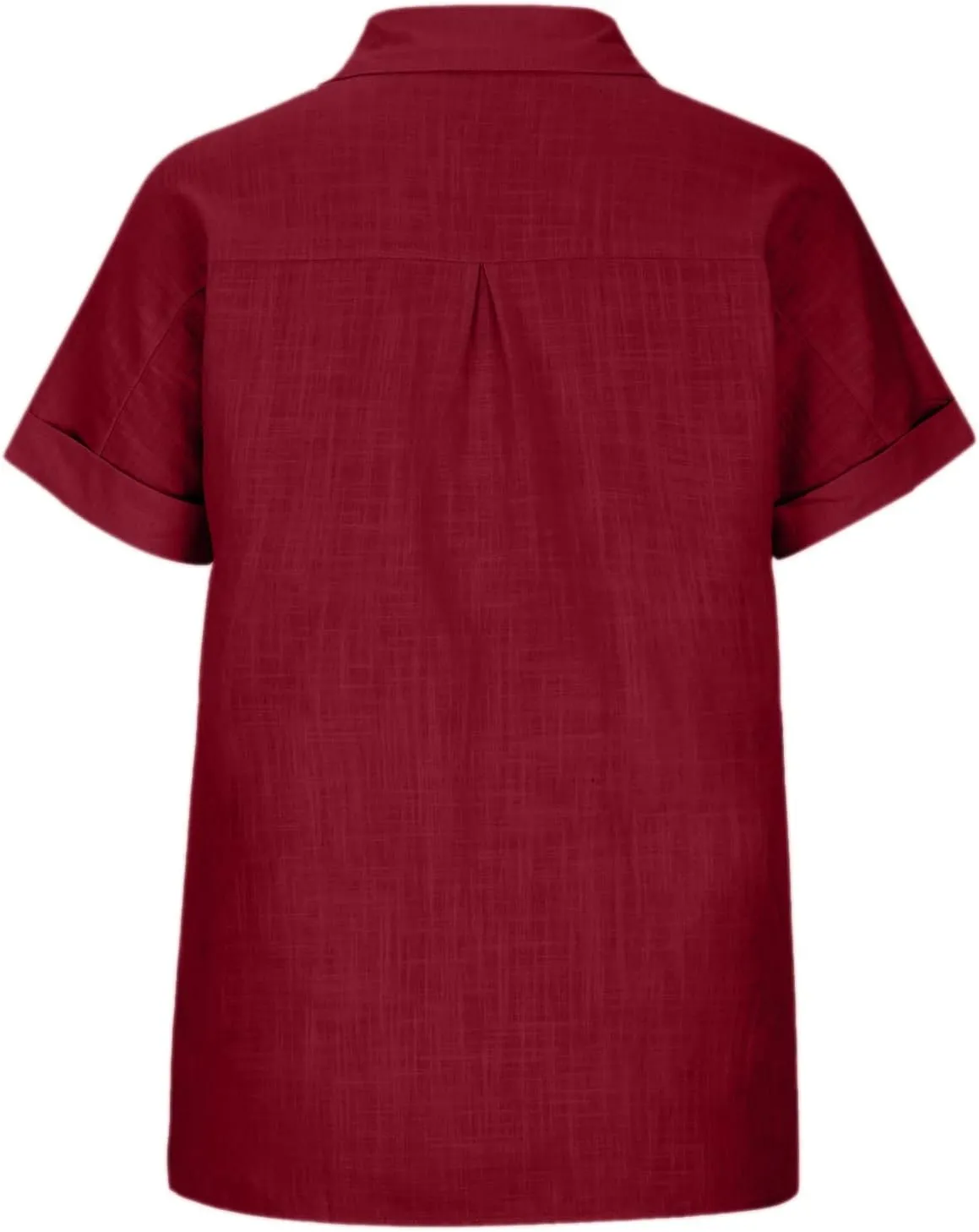 Womens Solid Button Shirt V Neck Collared Linen Blouses Short Sleeve Summer Beach Casual Tops with Chest Pocket