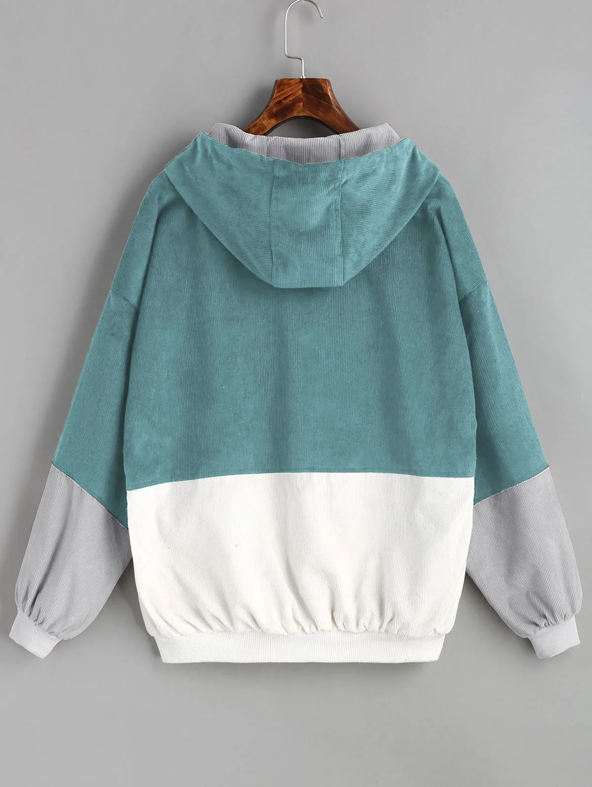 Women's Spring/Autumn Multicolored Hooded Corduroy Coat