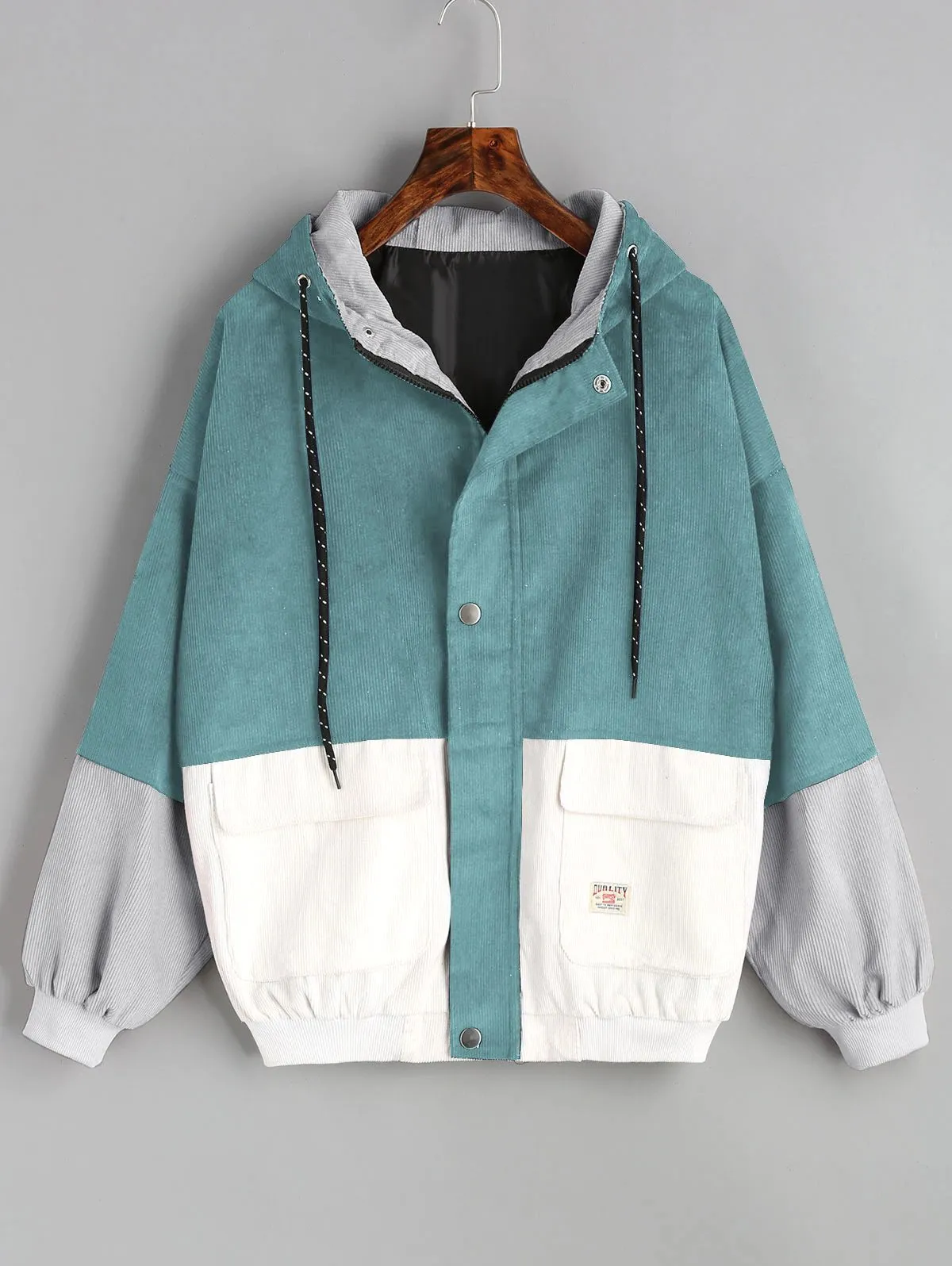 Women's Spring/Autumn Multicolored Hooded Corduroy Coat