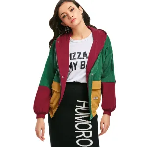 Women's Spring/Autumn Multicolored Hooded Corduroy Coat
