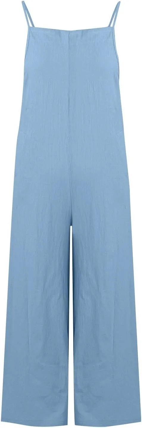 Women's Summer Casual Travel Jumpsuit 2024 Solid Color Sleeveless Linen Rompers Baggy Wide Leg Bib Pants Overalls