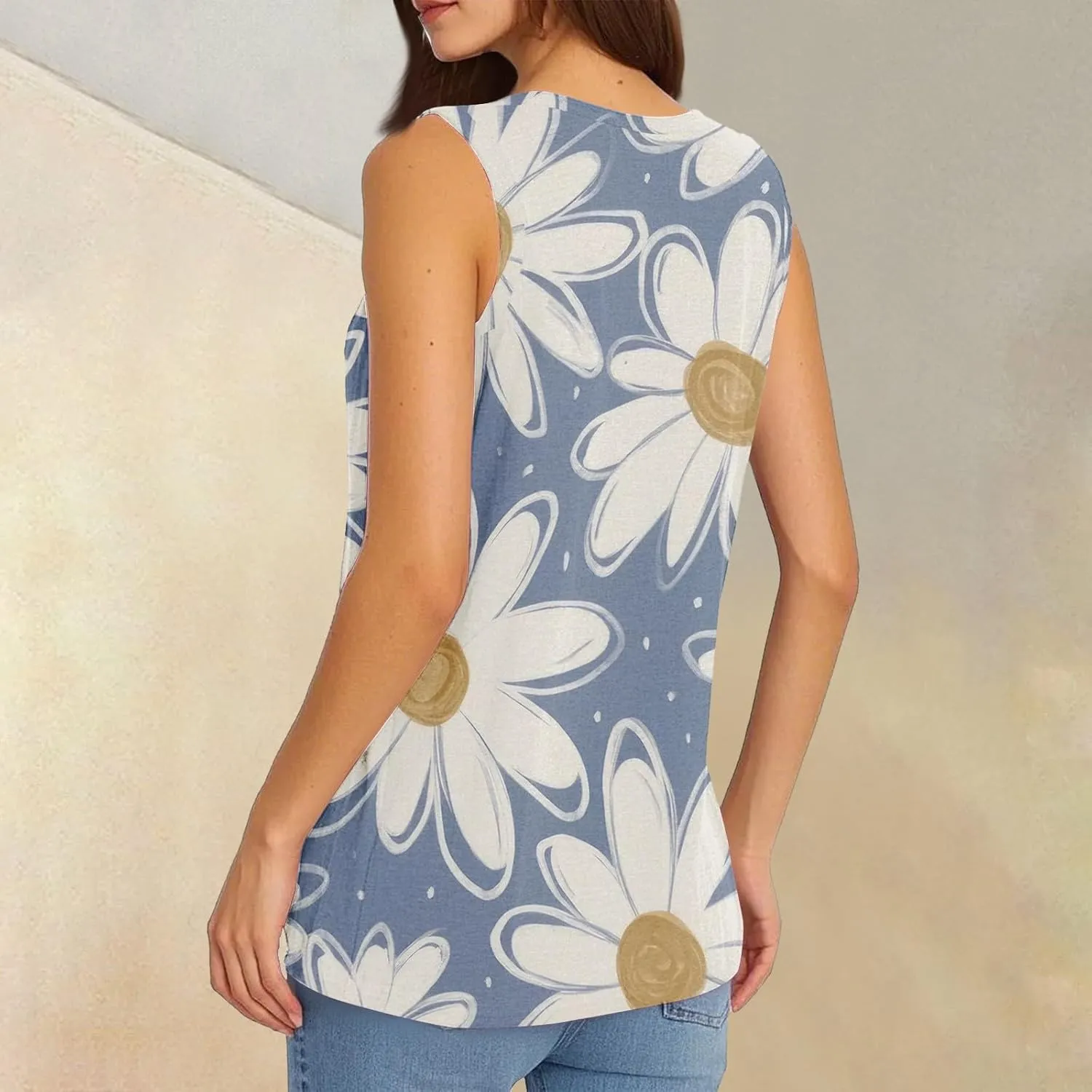 Womens Summer Tank Tops 2025 V Neck Sleeveless Casual Loose Fit T Shirts Fashion Vacation Outfits T-Shirt
