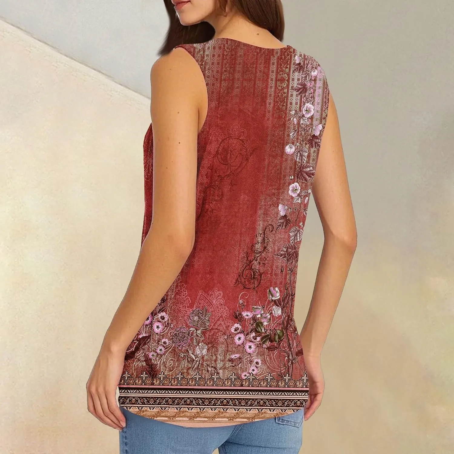 Womens Summer Tank Tops 2025 V Neck Sleeveless Casual Loose Fit T Shirts Fashion Vacation Outfits T-Shirt