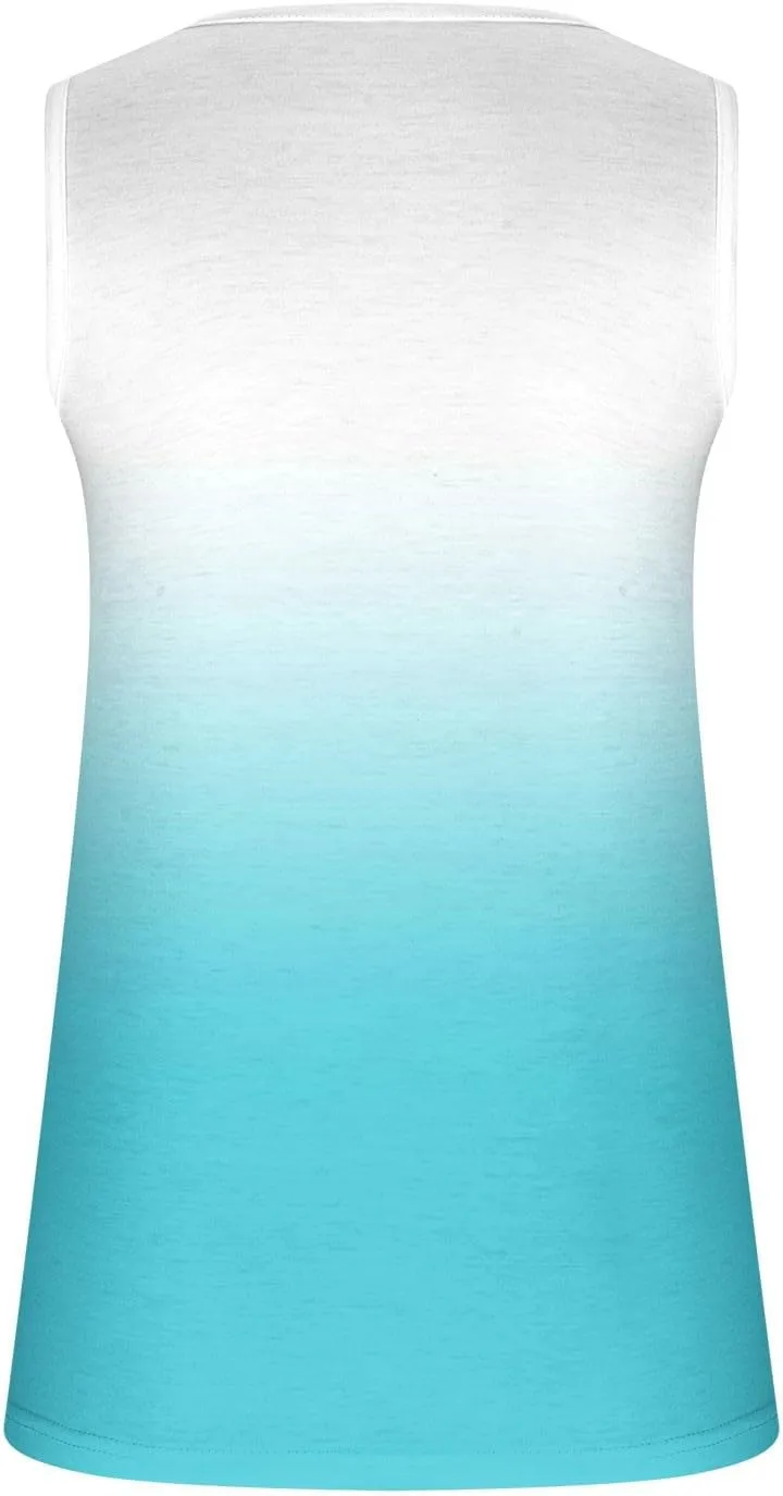 Womens Summer Tank Tops Slim Fit Gradient T-Shirts Casual Sleeveless V Neck Button Camis Blouse Fashion 2024, Medium