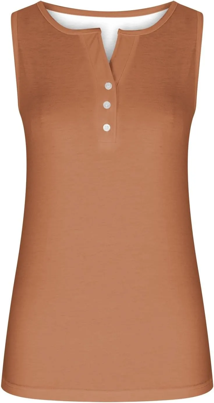 Womens Summer Tank Tops Slim Fit Gradient T-Shirts Casual Sleeveless V Neck Button Camis Blouse Fashion 2024, Medium